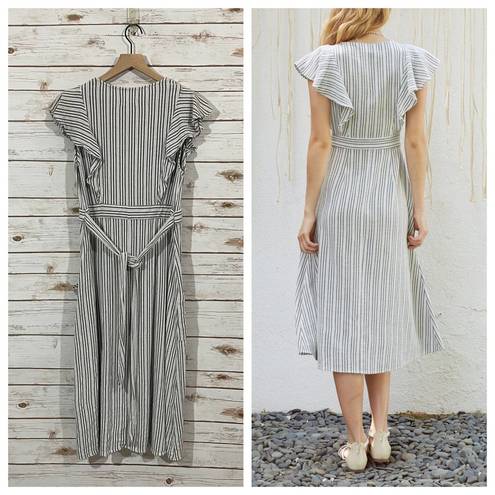 Lost + Wander  Kika Striped Button-Up Midi Dress - Grey - XL