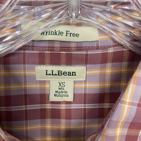 L.L.Bean  Top womens XS Red White Plaid Button Up Cotton Wrinkle Free Shirt