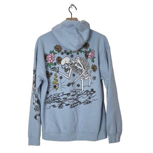 Silence + Noise  Skeleton Flower Hoodie Sweatshirt Light Blue Size Medium