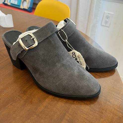 Krass&co Rag &  TARRAH Grey Stacked Heel Mules With Adjustable Buckle