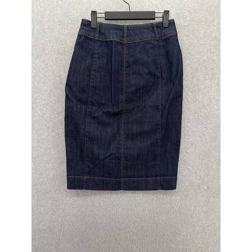 White House | Black Market WHBM Women's Blue Denim Skirt Midi Pencil Dark Wash Size 4 Petite