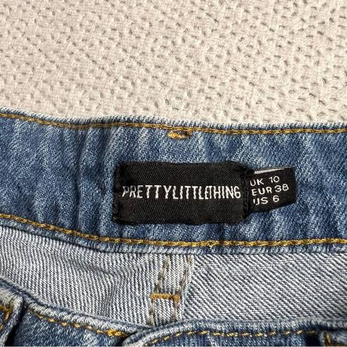 Pretty Little Thing  Shape Mid Blue Wash Bum Rip Wide Leg Jeans Size 6 NWT