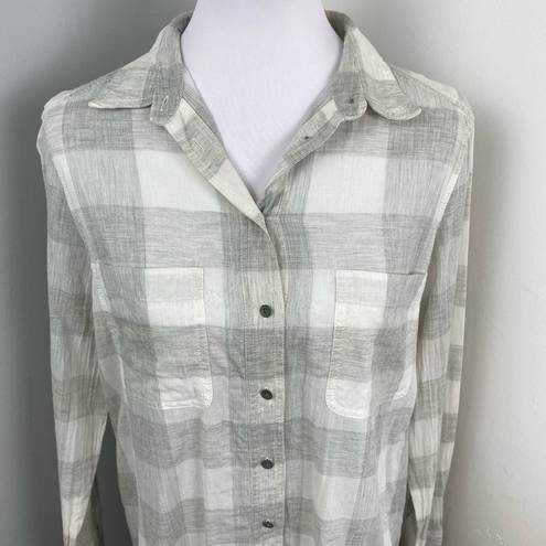 Lou & grey  Dove Gray Buffalo Check Button Down Boyfriend Shirt Medium