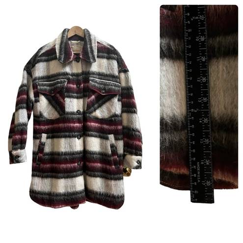 We The Free Free People  Vienna Fuzzy Wool Blend Plaid Shirt Jacket Size Medium