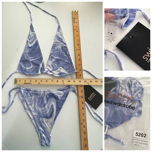 Naked Wardrobe  Swim Blue Smoke String Bikini Swimsuit NEW Sz XL Style NW-W0732