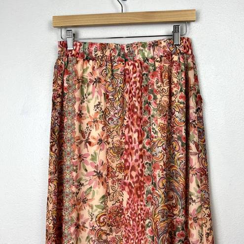 La Petite Etoile Patchwork Floral Print Midi Skirt Size S Button Front Slit Boho