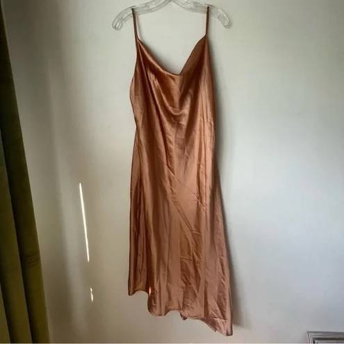 Petal and Pup  Cyprus Gold Satin Midi Asymmetrical Hem Dress 8