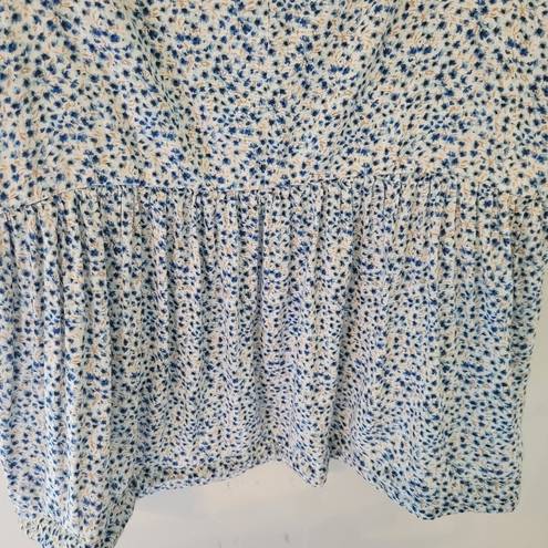 Old Navy  Blue Ditsy Floral Print Ruffle Sleeve Babydoll Top