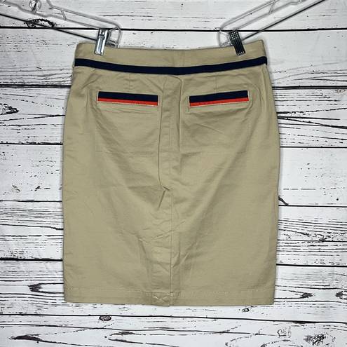 Tommy Hilfiger  NWT 0 Tan - Navy Blue & Red Stripe Cotton Straight Pencil Skirt