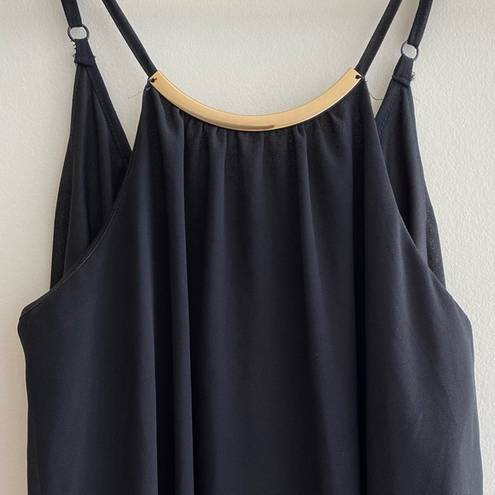 Lily White Flowy Black Camisole/Tank Top with Gold Metal Neckpiece, Size XS