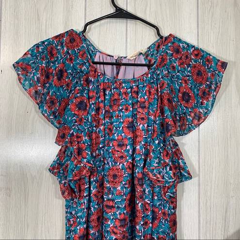 Rebecca Taylor  Silk Blend Lindsay Floral Ruffle Sleeve Dress size 2