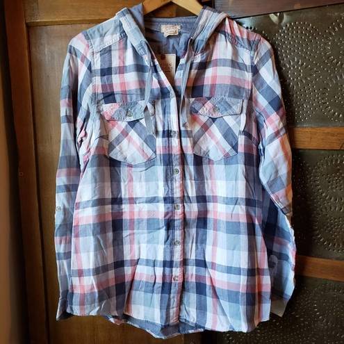 Boston Traders  Shirt Blue Plaid Lightweight Hoodie New S