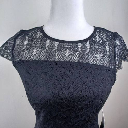 Kensie  Black Bodycon Dress Lace Overlay Short Sleeve Party Cocktail NWT Size XS