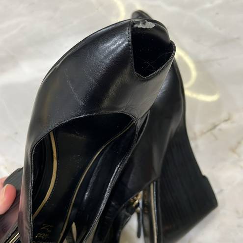 Ralph Lauren | Black Sling Back Wedges With Ankle Strap Size 8.5