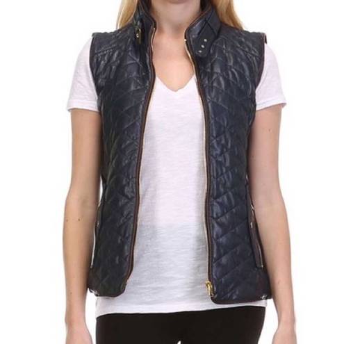 FATE. navy faux leather quilted zippered vest with pockets size L