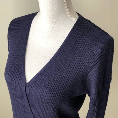 Elodie  | Ribbed Faux Wrap V-Neck Sweater Sz S