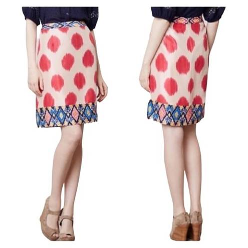 Maeve  Anthropologie Silk Pencil Skirt Womens Size 2 Pink Polka Dots Embroidered