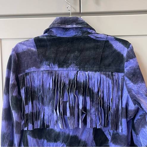 Miss Sixty Vintage  60 Tie Dye Purple Black Leather Suede Fringe Cropped Jacket