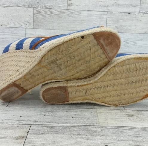 Ralph Lauren Lauren  Isis Espadrille Peep Toe Wedge Sandals Blue Cream Si