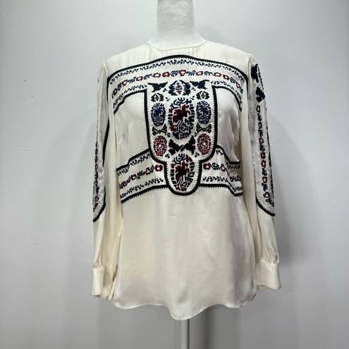 Veronica Beard  Pipes & Shaw LLC 100% Silk Embroidered Long Sleeve Blouse Size 6