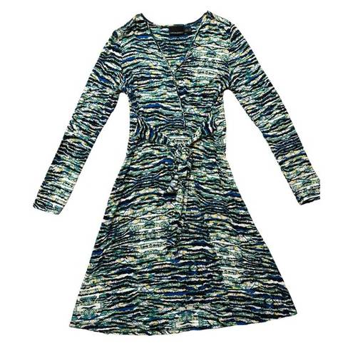 Cynthia Rowley  Green  Blue Black Zebra Print Wrap Dress Size Small