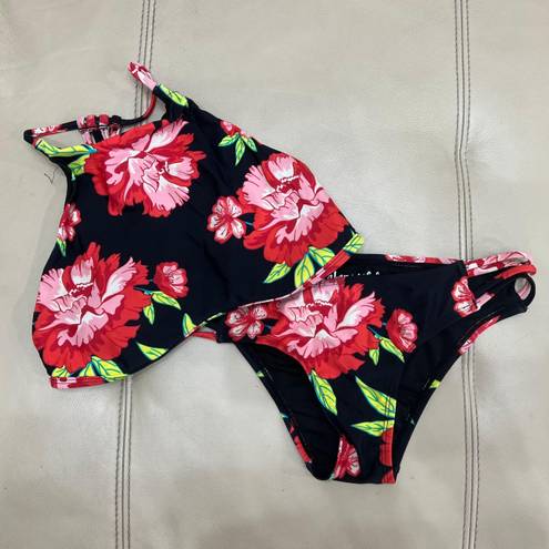 Cabana Del Sol Red Flower Halter Bikini