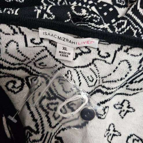 Isaac Mizrahi  Black & White Geo Paisley Jacquard Knit Cardigan Size XL