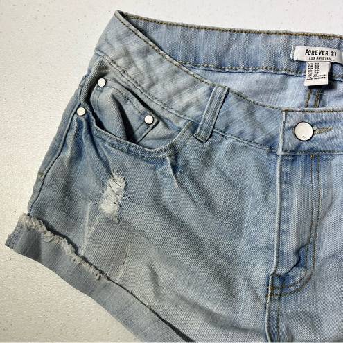 Forever 21  Light Wash Distressed Cuffed High Waist Jean Shorts