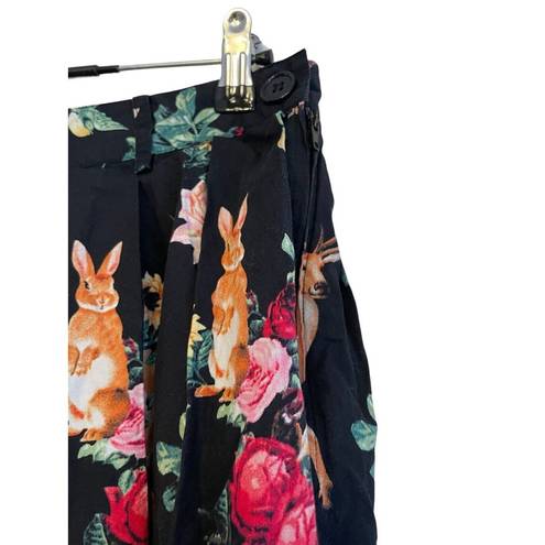 Hell Bunny  Hermeline Flare Pleated Floral Animal Skirt Size Medium‎ Black Retro