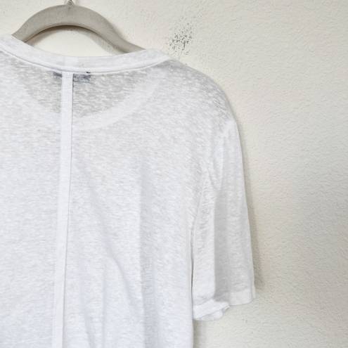 The Range [] White Linen Blend Crew Neck Asymmetrical Hem Cut Off T-Shirt Large