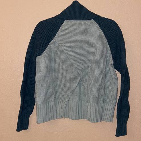 Madewell  Cropped Turtleneck Sweater Size M Teal Aqua Waffle Knit