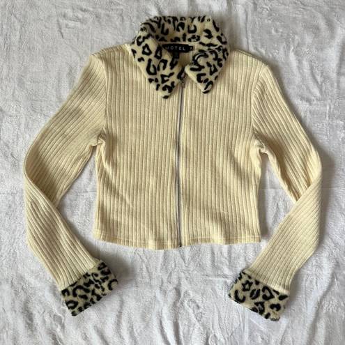 Motel Rocks Ivory Leopard Print Ribbed Zip Up Jacket