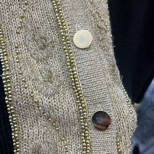 Dress Barn  Vintage 80's Cardigan Sweater Black & Gold Beaded-Large