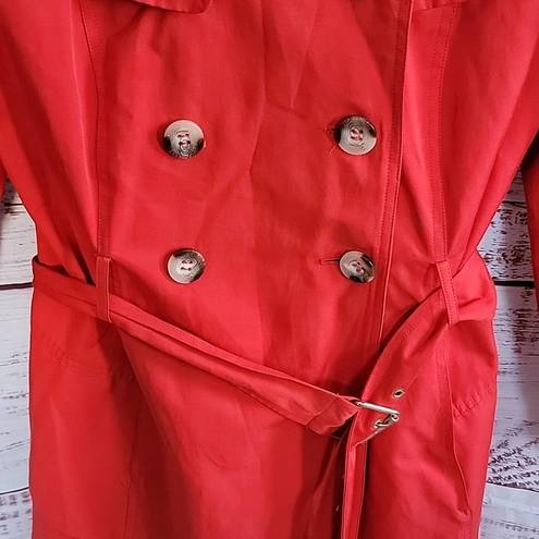 Guess  Red Floral Double Breasted Belted Tailcoat Women's Trench Coat Size Medium