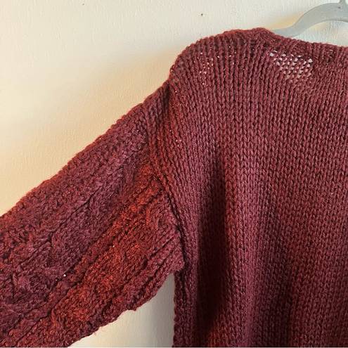 JACK  Winter Sweater Handmade Burgundy Crew Neck 
Puff Sleeve Cable Knit Sz L GUC