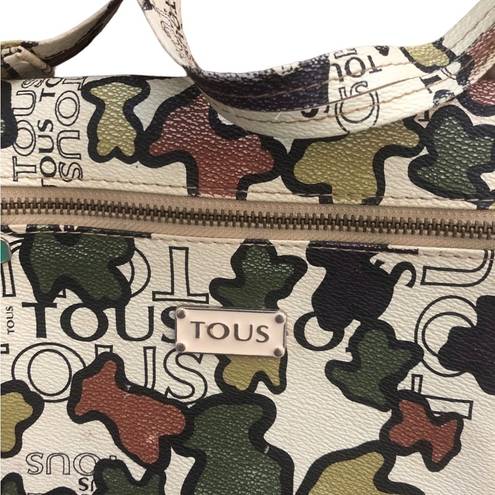 Tous  Crossbody Handbag Multi~Color Front Zipper Pocket Logo Charm Tan Green Rust