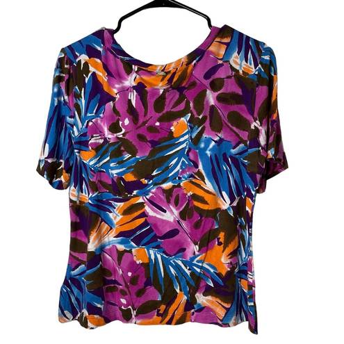 St. John  Womens Floral Leaves Blouse Short Sleeve Size Large