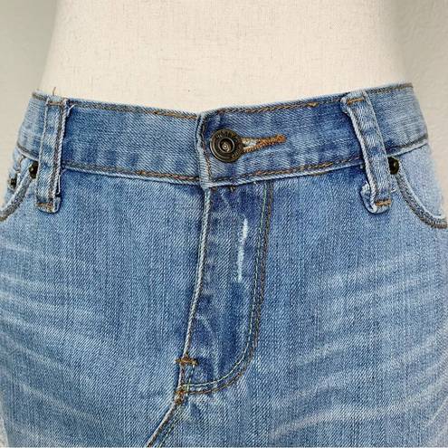 Urban Behavior Vintage Distressed Frayed-Hem Blue Denim Mini Skirt