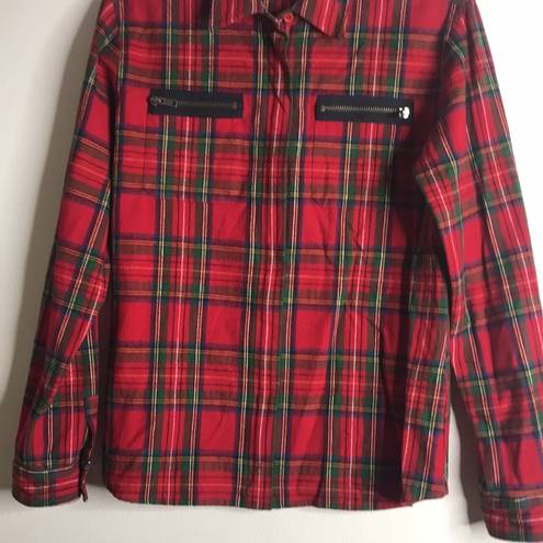 DKNY Vintage  Red Buffalo check Plaid Flannel zip up Shirt size medium