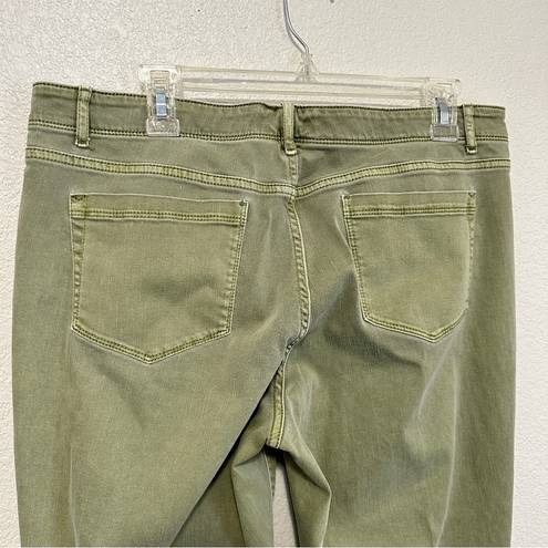 J.Jill  Denim Jeans Womens 12 Olive Green Cropped Authentic Fit Fringe Hem