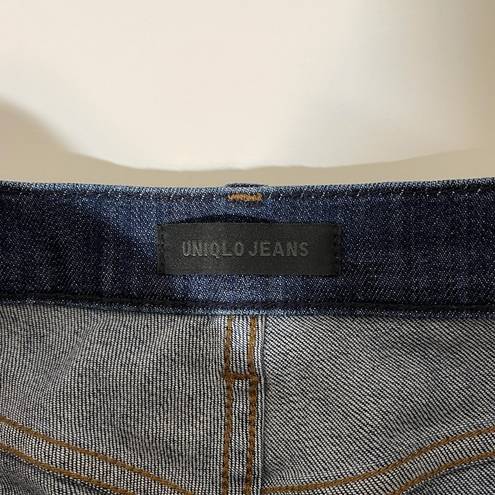 Uniqlo Dark Wash High Rise Distressed Boyfriend Straight Leg Jeans