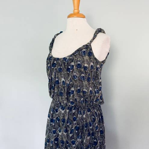 Angie Francescas Collection Black Gray Blue Feather Print Sleeveless Dress