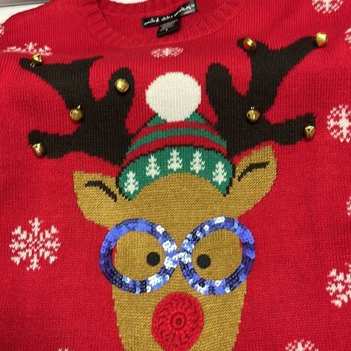 United States Sweaters United States Sweater Red Christmas Crewneck Sweater with Reindeer & Bells-Small