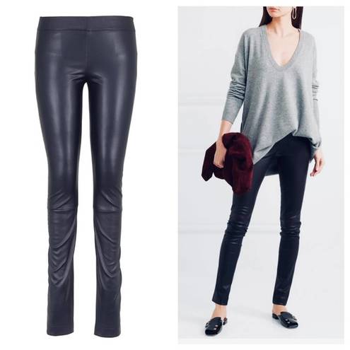 The Row  Navy Blue Stretch Leather Moto Leggings