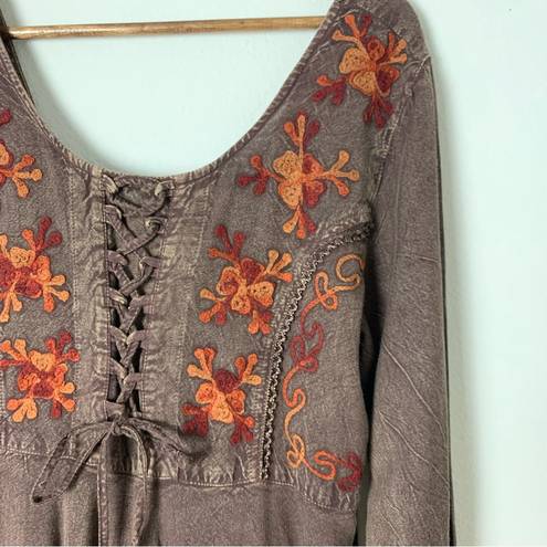 Sacred Threads  Boho Asymmetric Earthy Embroidered Dress Size Small - Medium