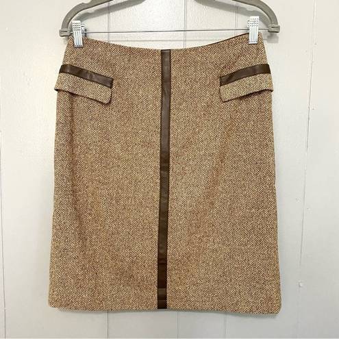 INC  Vintage Brown Faux Leather Wool Blend 90s Y2K Classic Office Pencil Skirt