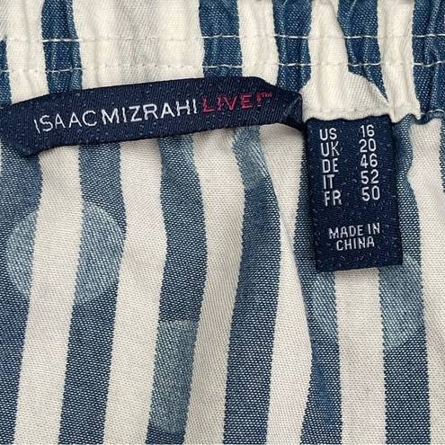 Isaac Mizrahi  TRUE DENIM Stripe & Dot Cold Shoulder Dress DARK INDIGO Size 16