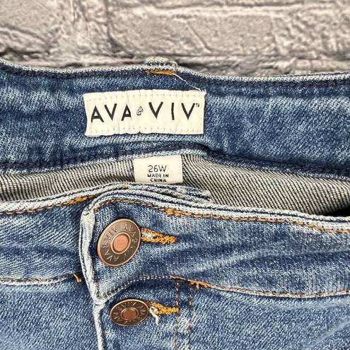 Ava & Viv  Shorts Mid Rise Midi Blue Denim 5 Pockets Button Fly Stretch 26W