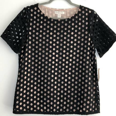 Coldwater Creek New  Circle Eyelet Top Black Embroidered Overlay With Nude Lining