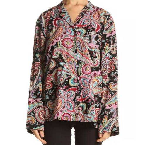 Vera Bradley  Women's 100% Cotton Parisian Paisley Button Shirt Top Black Size XL